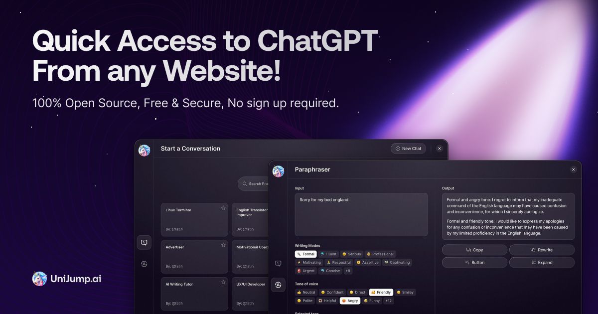 UniJump | Quick access to ChatGPT from any website, it's free and open  source!