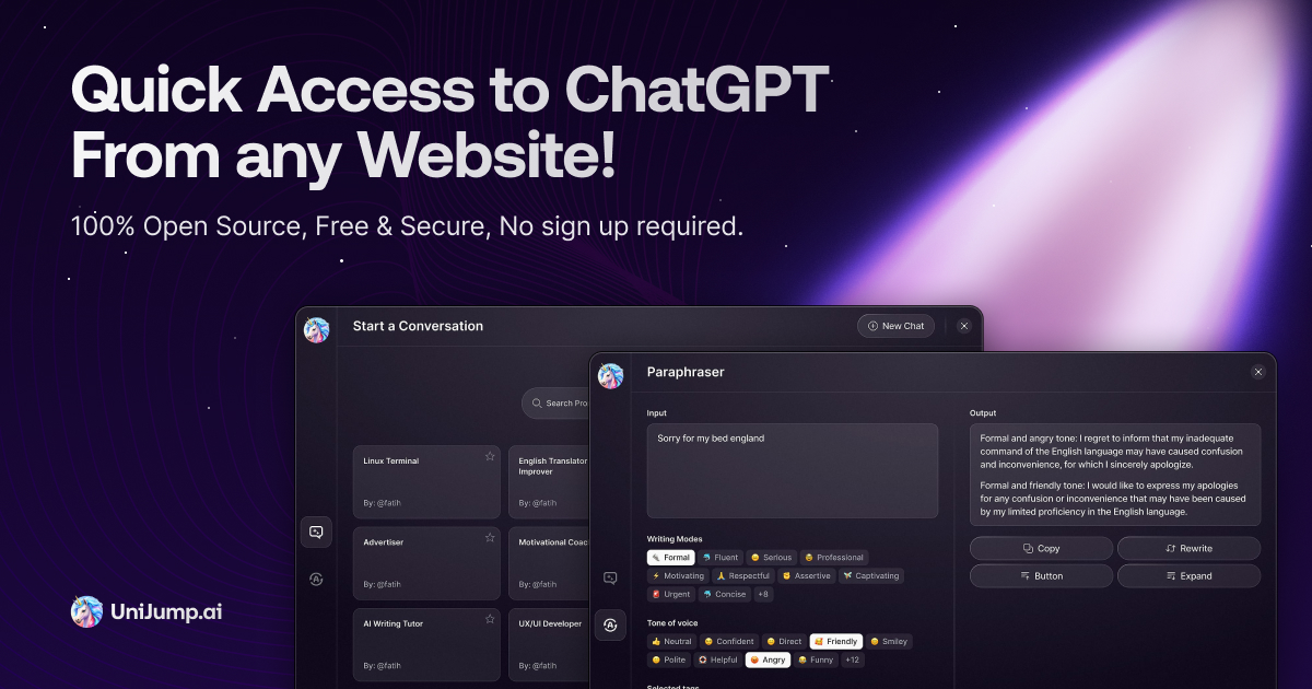 UniJump | Quick access to ChatGPT from any website, it's free and open source!
